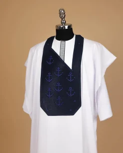 A White, Anchor Embroidery Details Agbada