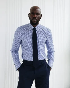 A White and Blue Check, English Spread Collar Business Shirt.