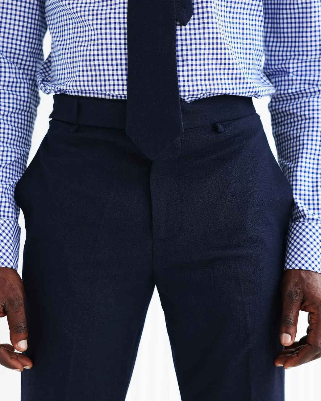 A White and Blue Check, English Spread Collar Business Shirt.