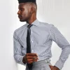 A White and blue stripe, cut-away collar business shirt.