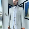 A White and Silver Metallic circle pattern jacquard Suit