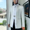 A White and Silver Metallic circle pattern jacquard Suit