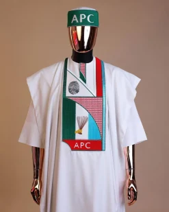 A White ,APC ( All Progressive Congress) pattern embroidery agbada