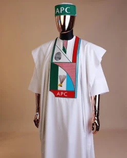 A White ,APC ( All Progressive Congress) pattern embroidery agbada