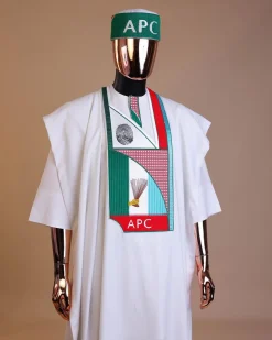 A White ,APC ( All Progressive Congress) pattern embroidery agbada