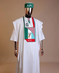 A White ,APC ( All Progressive Congress) pattern embroidery agbada