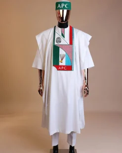 A White ,APC ( All Progressive Congress) pattern embroidery agbada