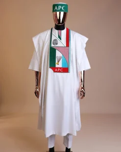 A White ,APC ( All Progressive Congress) pattern embroidery agbada