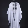 A White, Connected Square Embroidery Design With Matching Black And Silver Swarovski Stone Details Agbada