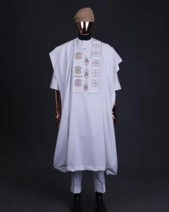 A White, connected square & renaissance maze embroidery details agbada