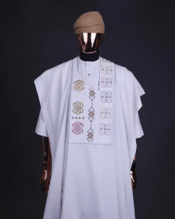 A White, connected square & renaissance maze embroidery details agbada