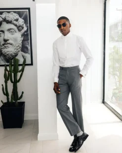 A White, Cut-Away Pleated Evening Tuxedo Shirt.