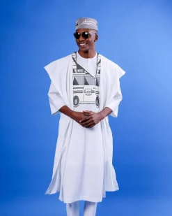 A White, Danfo Embroidery Details Agbada