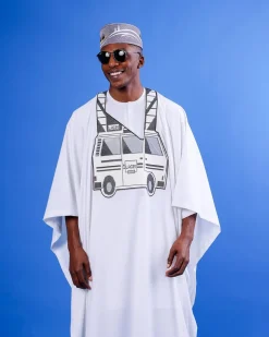 A White, Danfo Embroidery Details Agbada