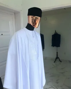 A White Dotted White Embroidery Agbada