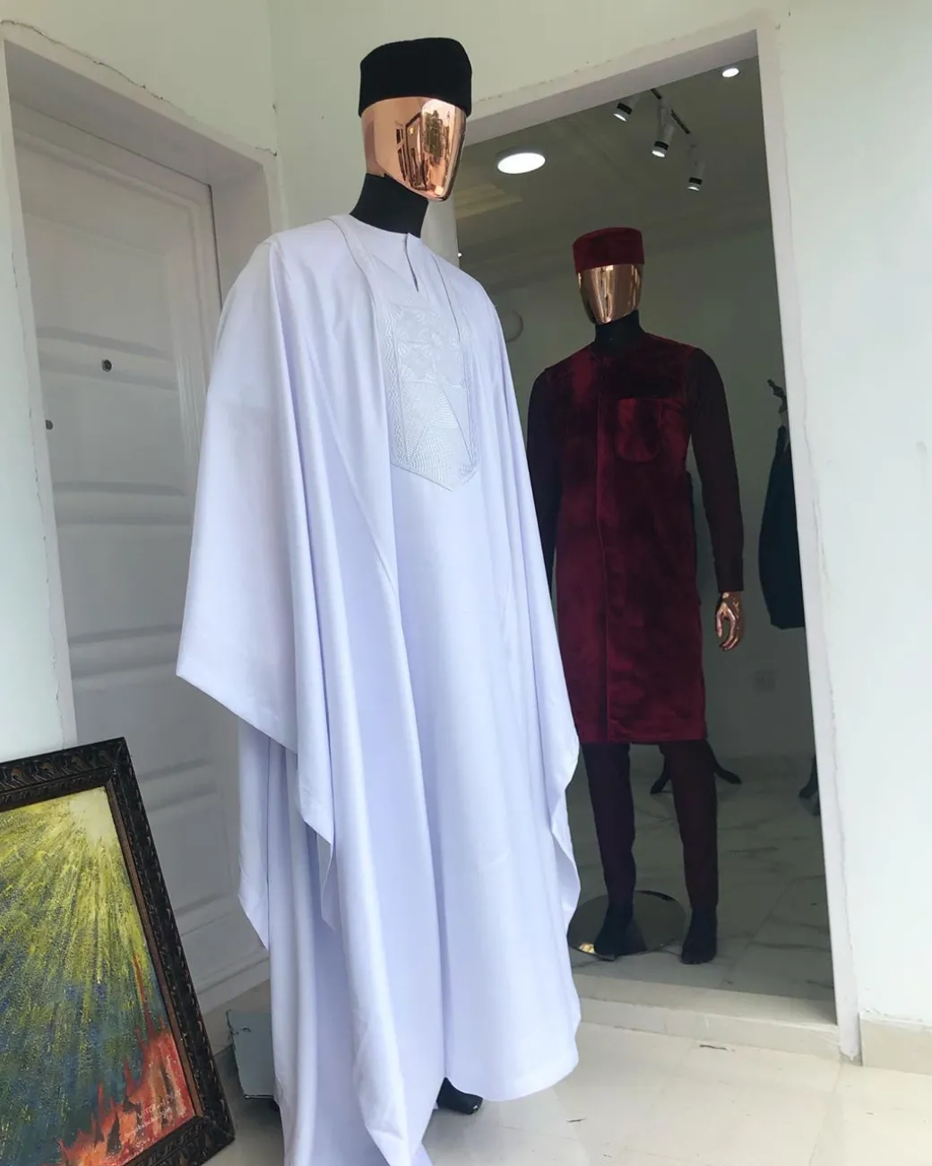 A White Dotted White Embroidery Agbada