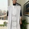 A White Dropping Line Weaving Design Embroidery Agbada
