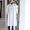 A White, Flapper Embroidery With Silver Mix Jacquard Details Agbada