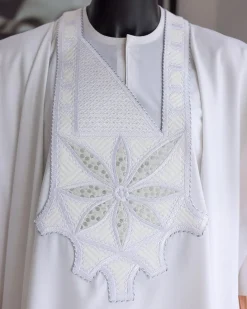 A White, Flapper Embroidery With Silver Mix Jacquard Details Agbada