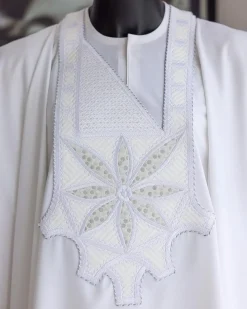 A White, Flapper Embroidery With Silver Mix Jacquard Details Agbada