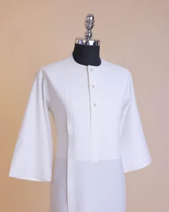 A White, Front flap with clear view Swarovski buttons, 3/4 sleeve African senator kaftan native.