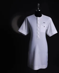 A White, Invisible stripe, front flap,interwoven flap, 3/4 sleeve African senator kaftan native.