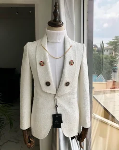 A White Jacquard Wedding reloaded “Lacasa De Papel” tuxedo Suit