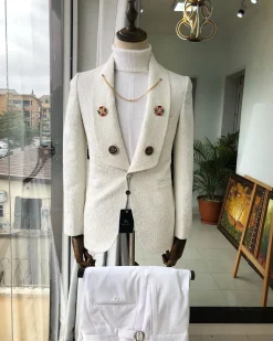 A White Jacquard Wedding reloaded “Lacasa De Papel” tuxedo Suit