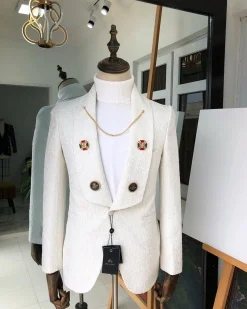 A White Jacquard Wedding reloaded “Lacasa De Papel” tuxedo Suit