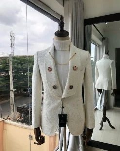 A White Jacquard Wedding reloaded “Lacasa De Papel” tuxedo Suit