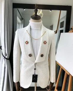 A White Jacquard Wedding reloaded “Lacasa De Papel” tuxedo Suit
