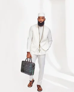A White Kaftan, White Jacquard Jacket and Matching Hat