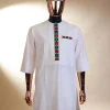 A white LP ( Labour Party ) pattern embroidery, 3/4 sleeve African senator kaftan native.
