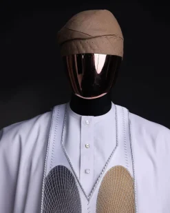 A White, Machine (Artificial Intelligence) vs Man embroidery details agbada