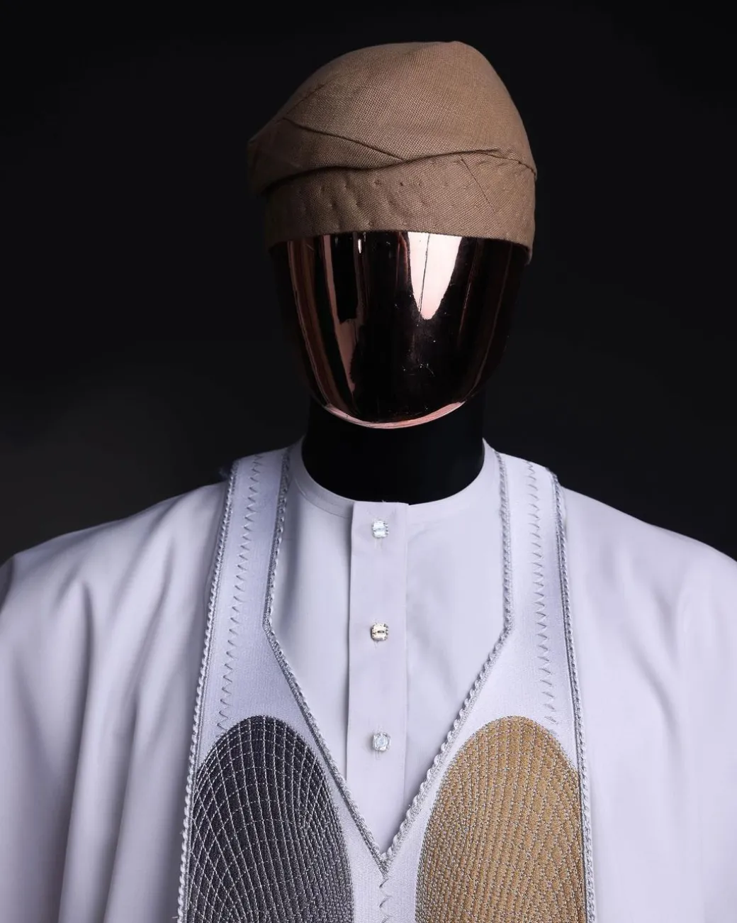 A White, Machine (Artificial Intelligence) vs Man embroidery details agbada