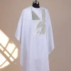 A White, Mama And Children Metallic Wire Embroidery Details Agbada