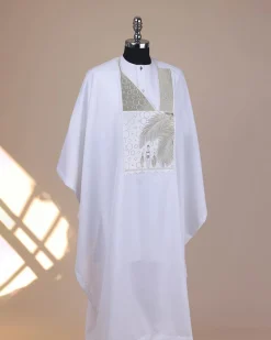 A White, Mama And Children Metallic Wire Embroidery Details Agbada