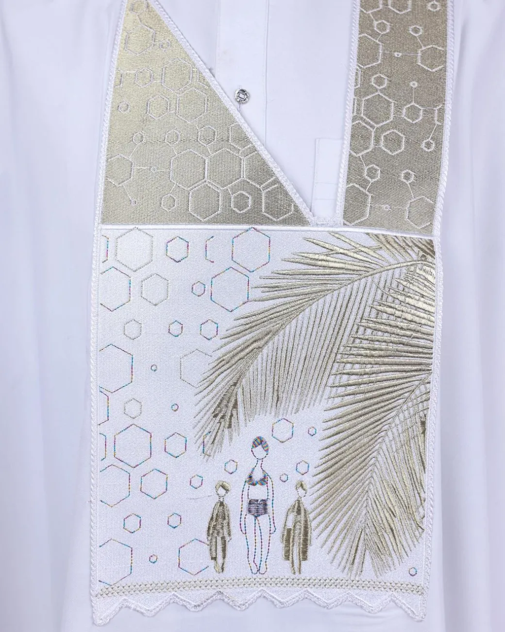 A White, Mama And Children Metallic Wire Embroidery Details Agbada