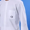 A White, Mid-Slit, Zip Line With Metal Buckle Details, 3/4 Sleeve African Senator Kaftan Native.