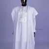 A White, Related Lines Embroidery, Silver Crystal Swarovski Stones Detailing agbada