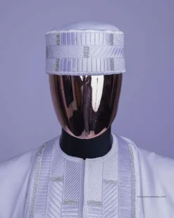 A White, Related Lines Embroidery, Silver Crystal Swarovski Stones Detailing agbada