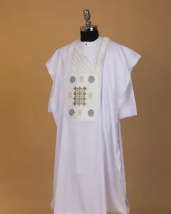 A White, Rings, Merchant Head And Interconnected Star Embroidery Agbada