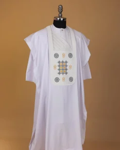 A White, Rings, Merchant Head And Interconnected Star Embroidery Agbada