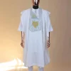 A White, roaring tiger metallic wire embroidery details Agbada