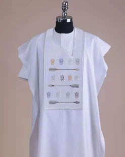 A White, Sailors And Anchor Wire Embroidery Details Agbada