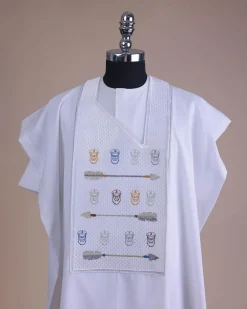A White, Sailors And Anchor Wire Embroidery Details Agbada