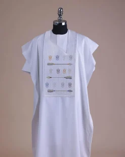 A White, Sailors And Anchor Wire Embroidery Details Agbada