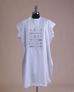 A White, Sailors And Anchor Wire Embroidery Details Agbada