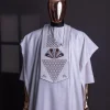 A White, scattered pointed zeros with keke Elemu embroidery details agbada