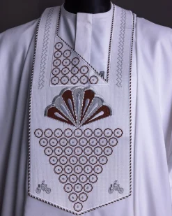 A White, scattered pointed zeros with keke Elemu embroidery details agbada